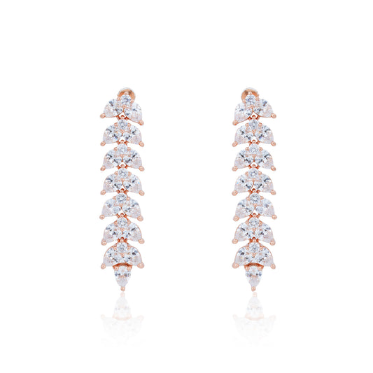 Siora Leaf Spine CZ Drop Earrings | 925 Sterling Silver Rose Gold