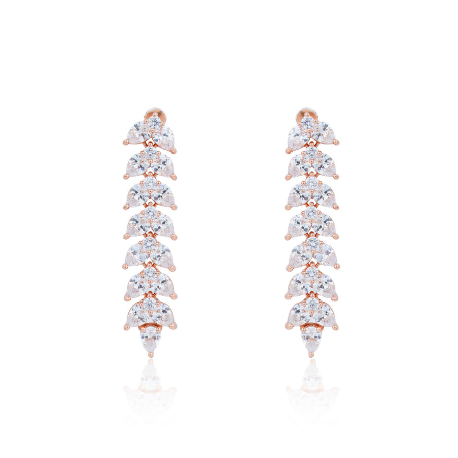 Siora Leaf Spine CZ Drop Earrings | 925 Sterling Silver Rose Gold