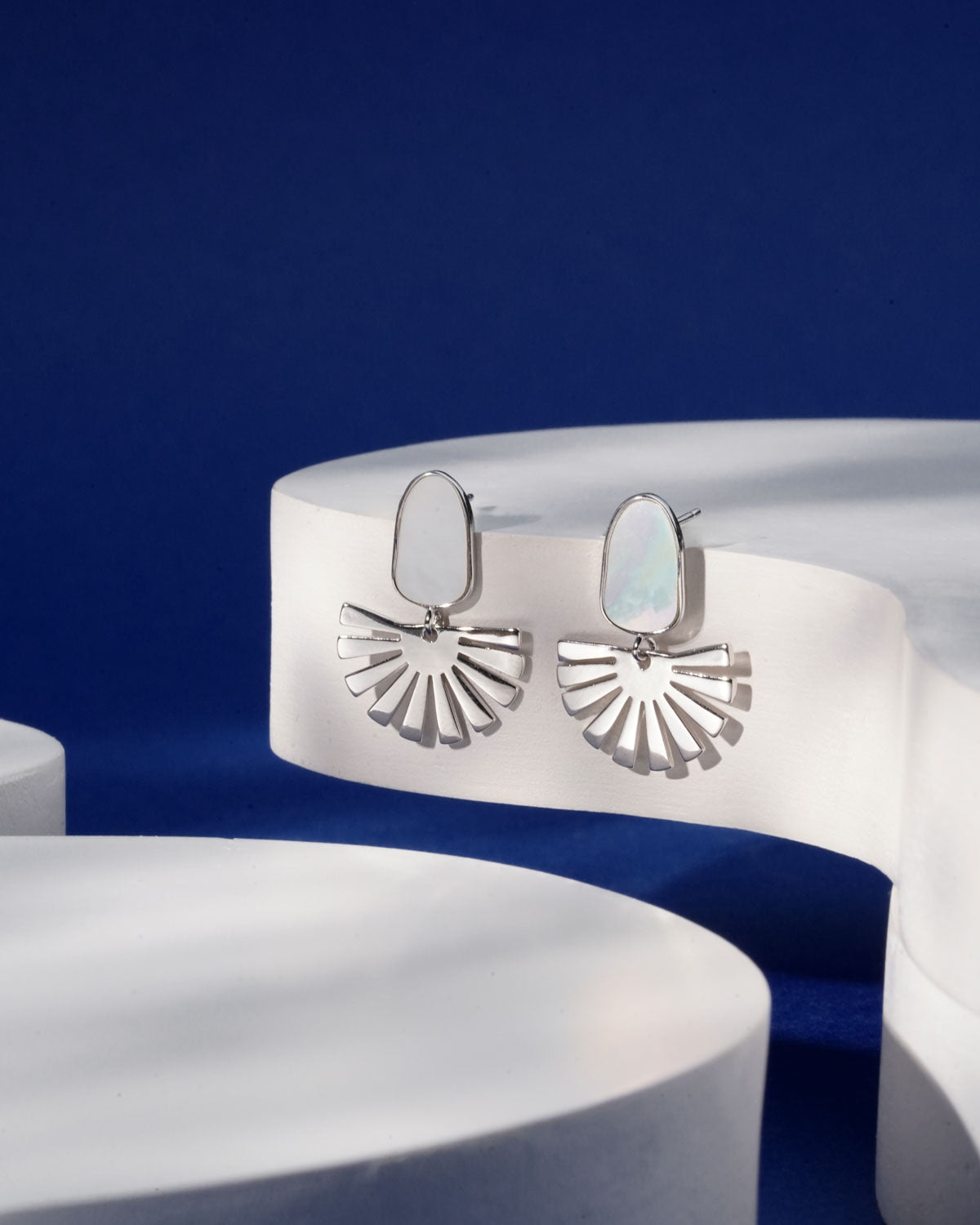 Siora Silver MOP Pebble Fan Drop Earrings | 925 Sterling Silver Rhodium Plated