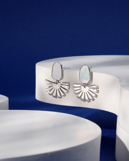 Siora Silver MOP Pebble Fan Drop Earrings | 925 Sterling Silver Rhodium Plated