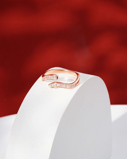 Siora Baguette Bypass Open Ring | 925 Sterling Silver Rose Gold