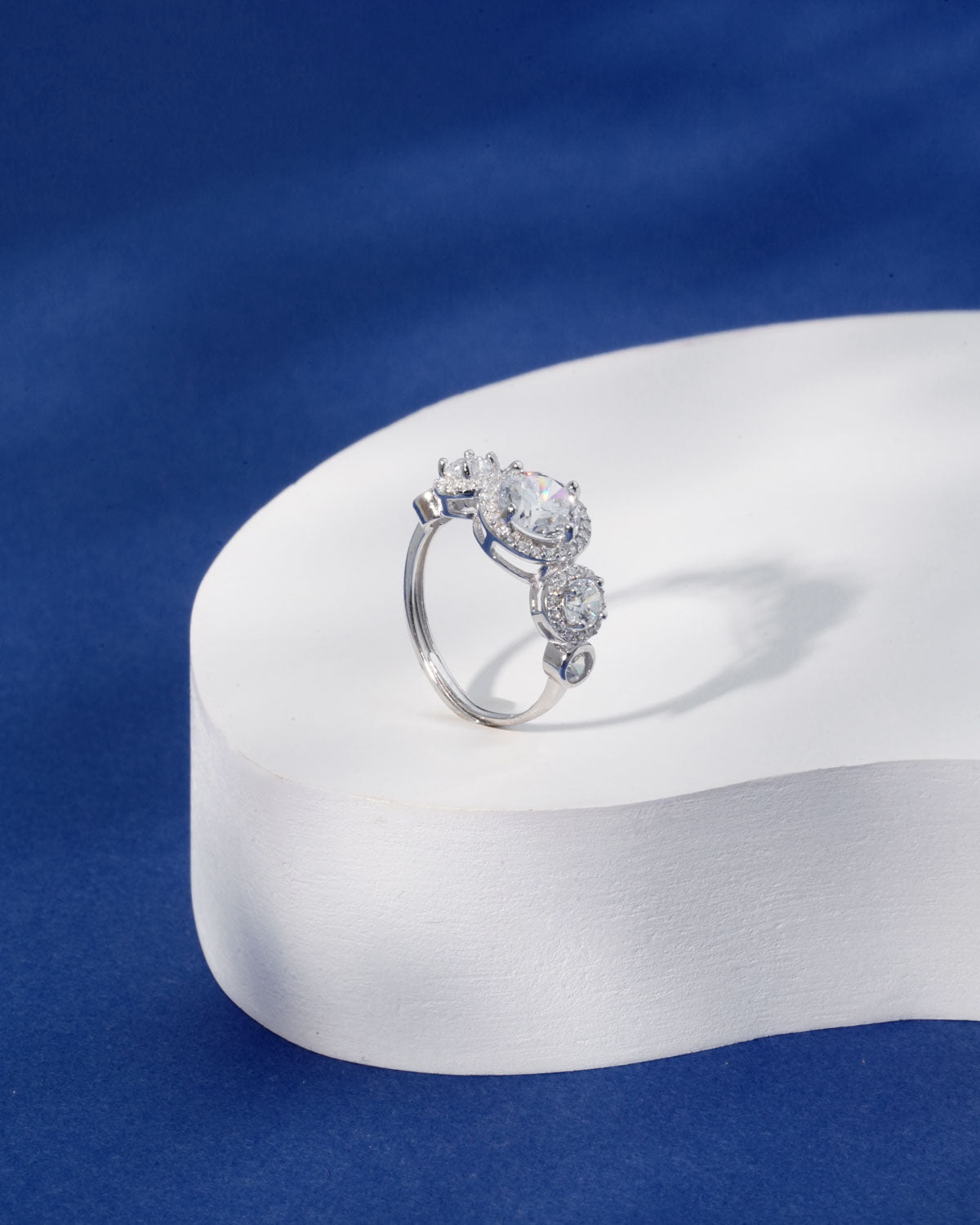 Siora Silver Cascading Halo Cluster Ring | 925 Sterling Silver Rhodium Plated