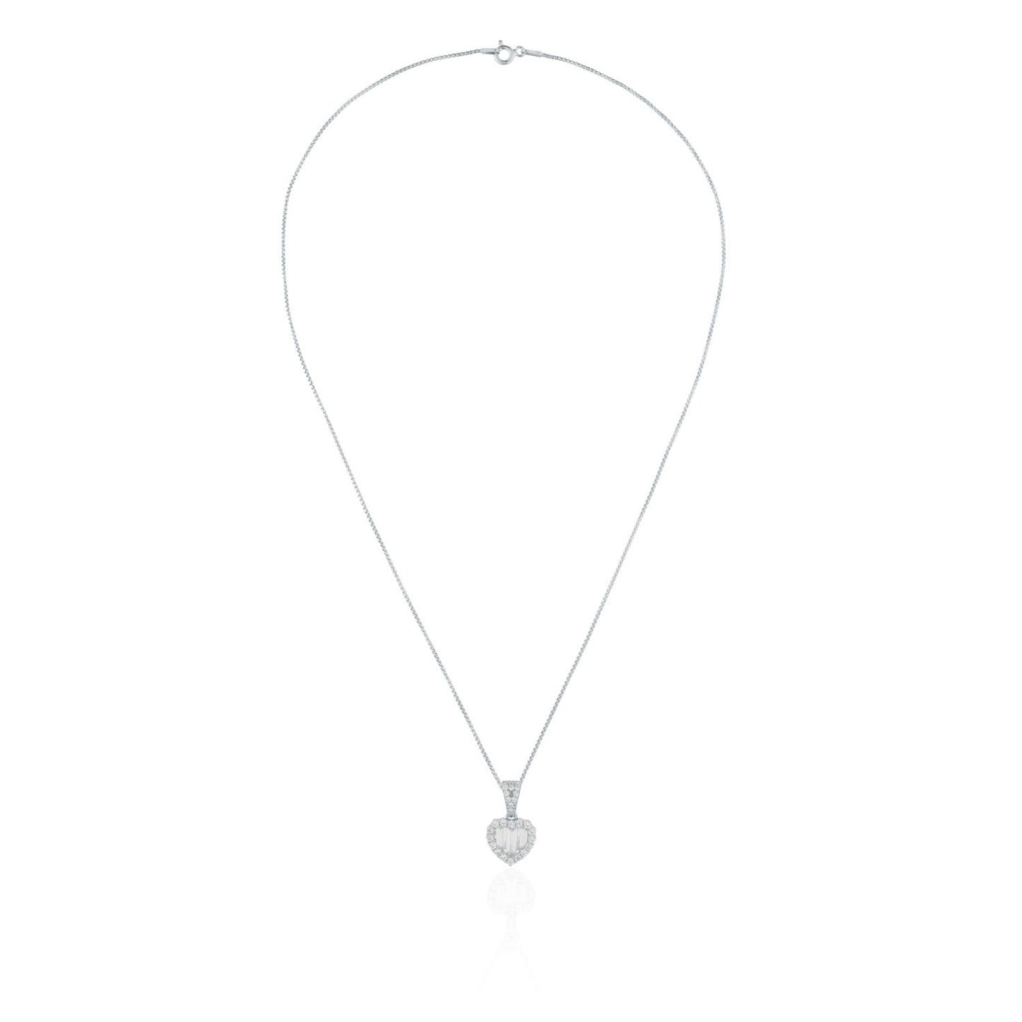 Siora Silver Baguette Heart Jewellery Set | 925 Sterling Silver Rhodium Plated | Necklace + Earrings