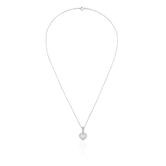 Siora Silver Baguette Heart Jewellery Set | 925 Sterling Silver Rhodium Plated | Necklace + Earrings