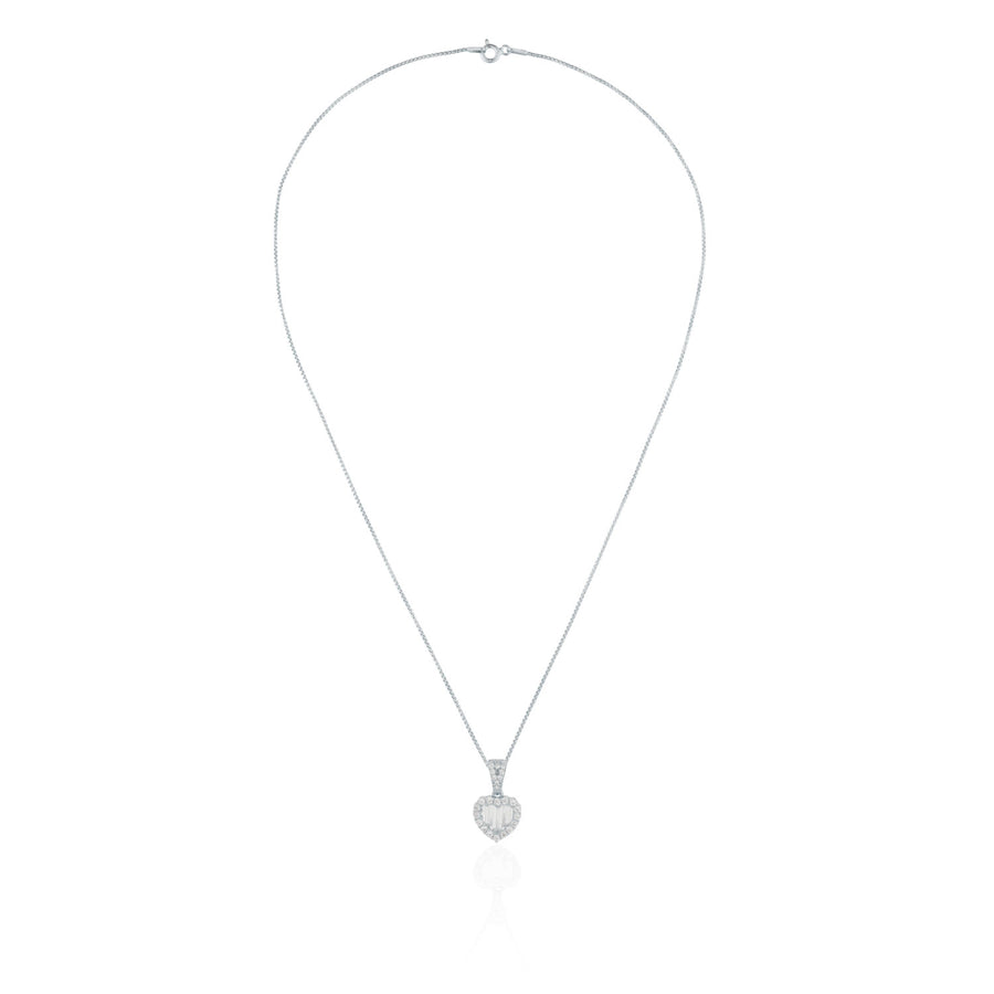 Siora Silver Baguette Heart Jewellery Set | 925 Sterling Silver Rhodium Plated | Necklace + Earrings