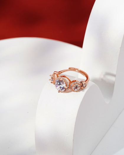 Siora Halo Cluster Solitaire Ring | 925 Sterling Silver Rose Gold