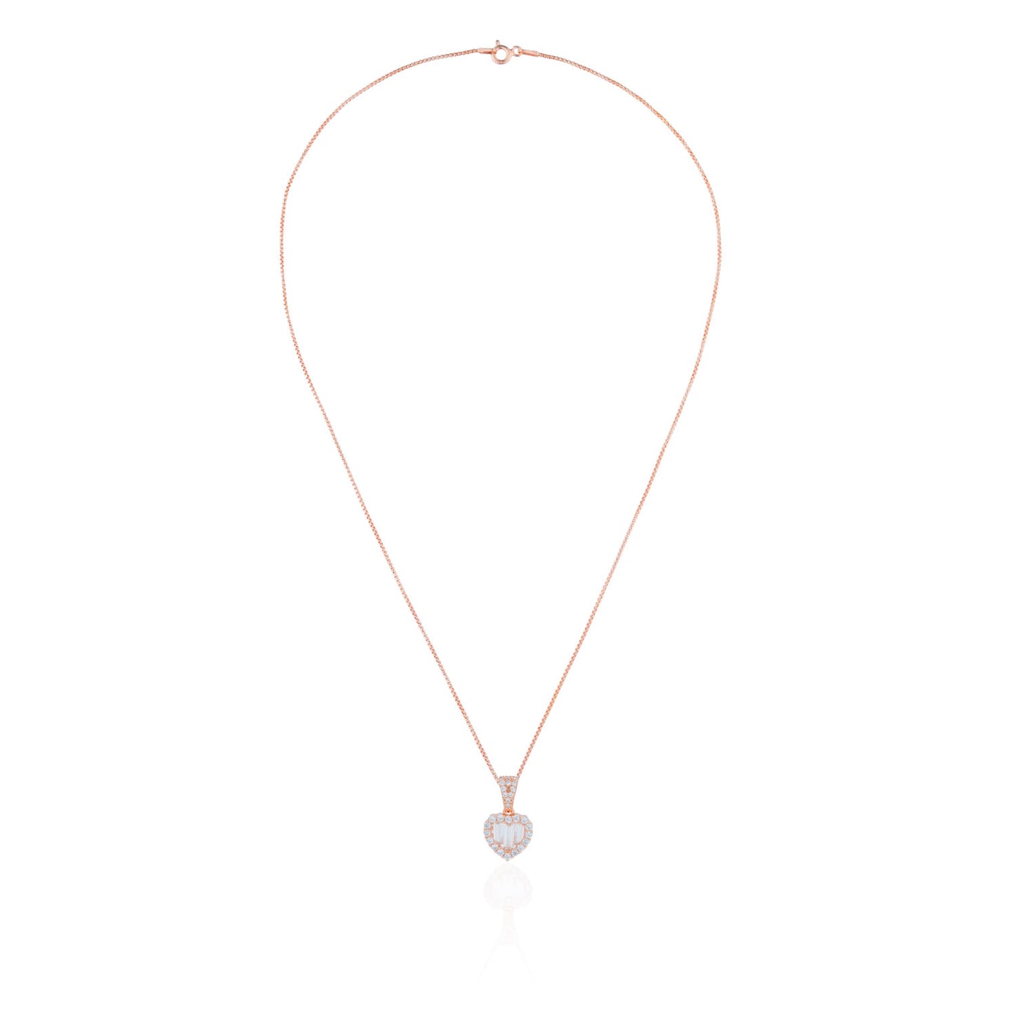 Siora Baguette Heart Jewellery Set | 925 Sterling Silver Rose Gold | Necklace + Earrings