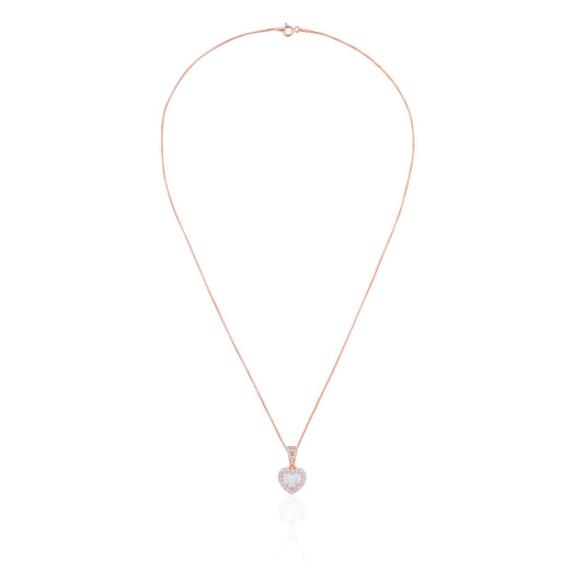 Siora Baguette Heart Jewellery Set | 925 Sterling Silver Rose Gold | Necklace + Earrings