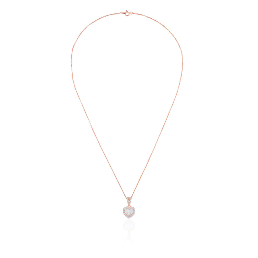 Siora Baguette Heart Jewellery Set | 925 Sterling Silver Rose Gold | Necklace + Earrings