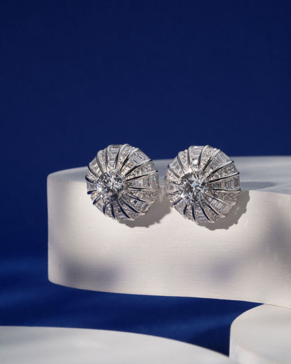 Siora Silver Starburst Pinwheel CZ Stud Earrings | 925 Sterling Silver Rhodium Plated