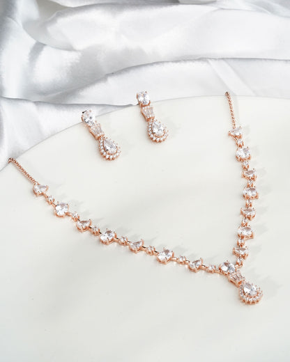 Siora Bridal Statement CZ Necklace | 925 Sterling Silver Rose Gold