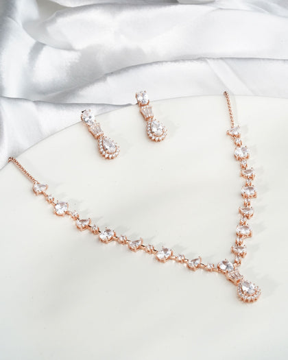 Siora Bridal Statement CZ Necklace | 925 Sterling Silver Rose Gold