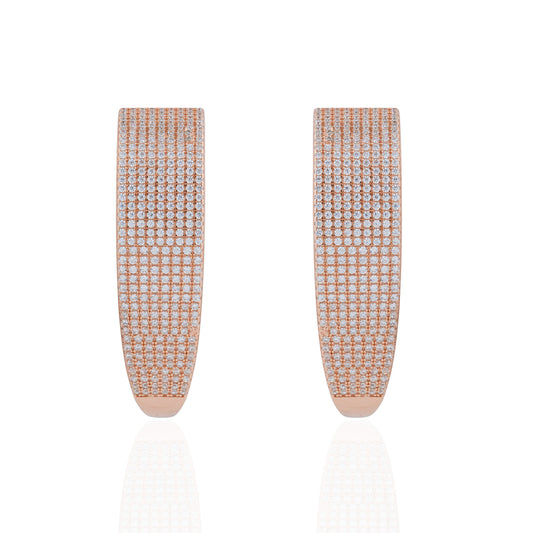 Siora Wide Pave CZ Hoop Earrings | 925 Sterling Silver Rose Gold