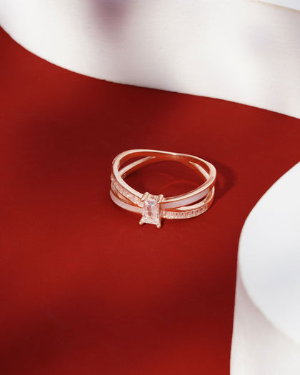 Siora Triple Band Emerald CZ Ring | 925 Sterling Silver Rose Gold