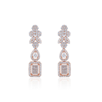 Siora Luxe CZ Bridal Drop Earrings | 925 Sterling Silver Rose Gold