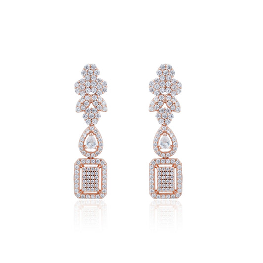 Siora Luxe CZ Bridal Drop Earrings | 925 Sterling Silver Rose Gold