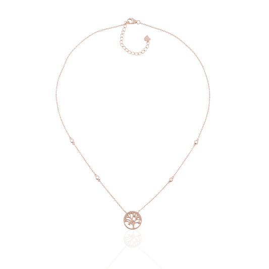 Siora Tree of Life CZ Pendant Necklace | 925 Sterling Silver Rose Gold