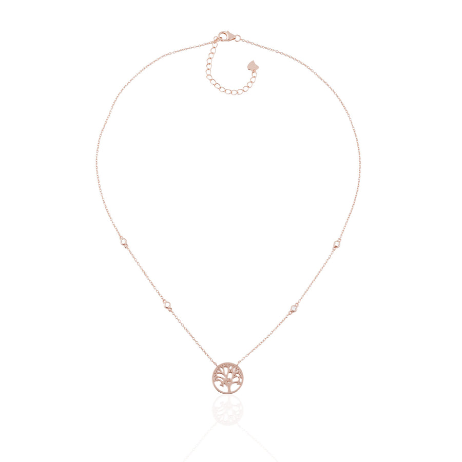 Siora Tree of Life CZ Pendant Necklace | 925 Sterling Silver Rose Gold