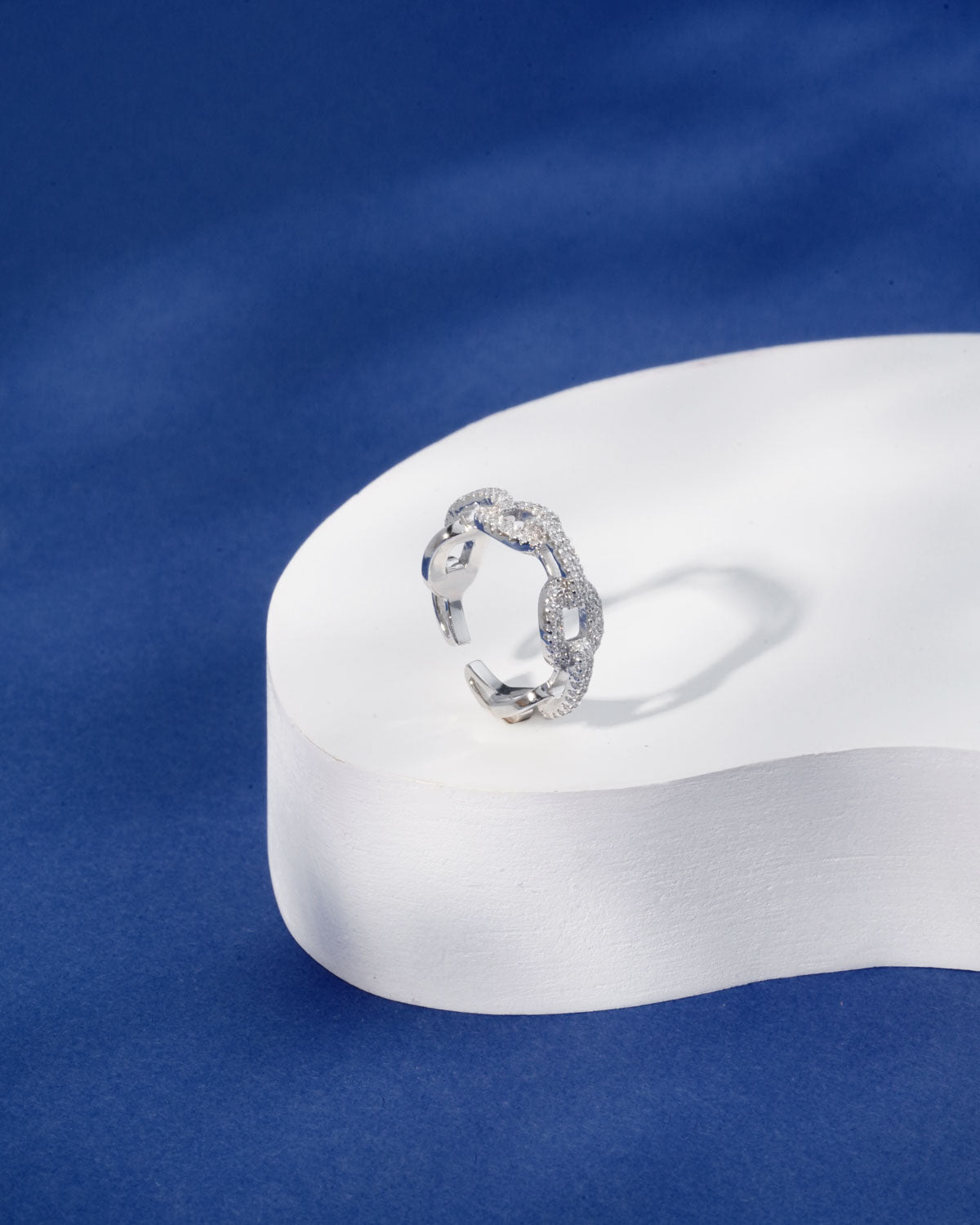 Siora Silver Fully Pave Cuban Link Band Ring | 925 Sterling Silver Rhodium Plated
