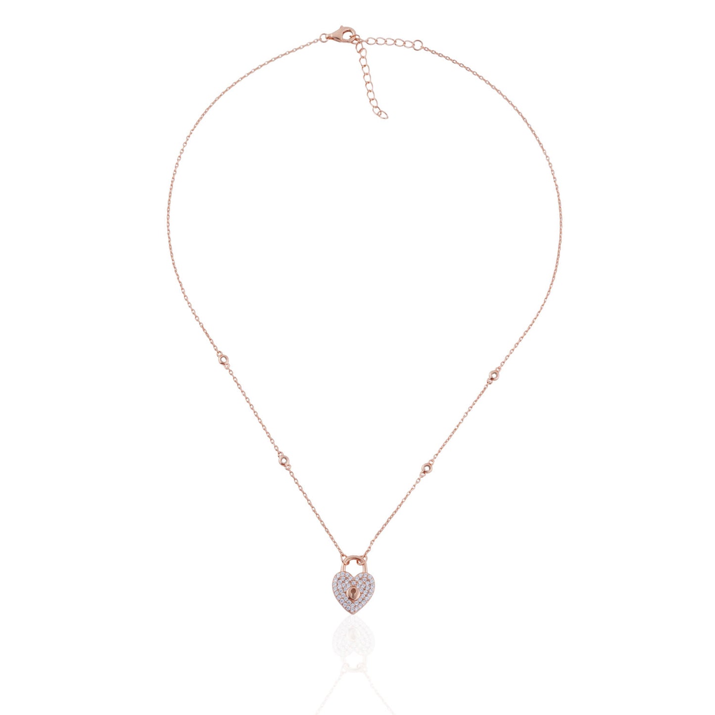 Siora Heart Lock CZ Pendant Necklace | 925 Sterling Silver Rose Gold
