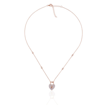 Siora Heart Lock CZ Pendant Necklace | 925 Sterling Silver Rose Gold
