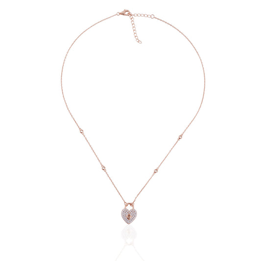 Siora Heart Lock CZ Pendant Necklace | 925 Sterling Silver Rose Gold