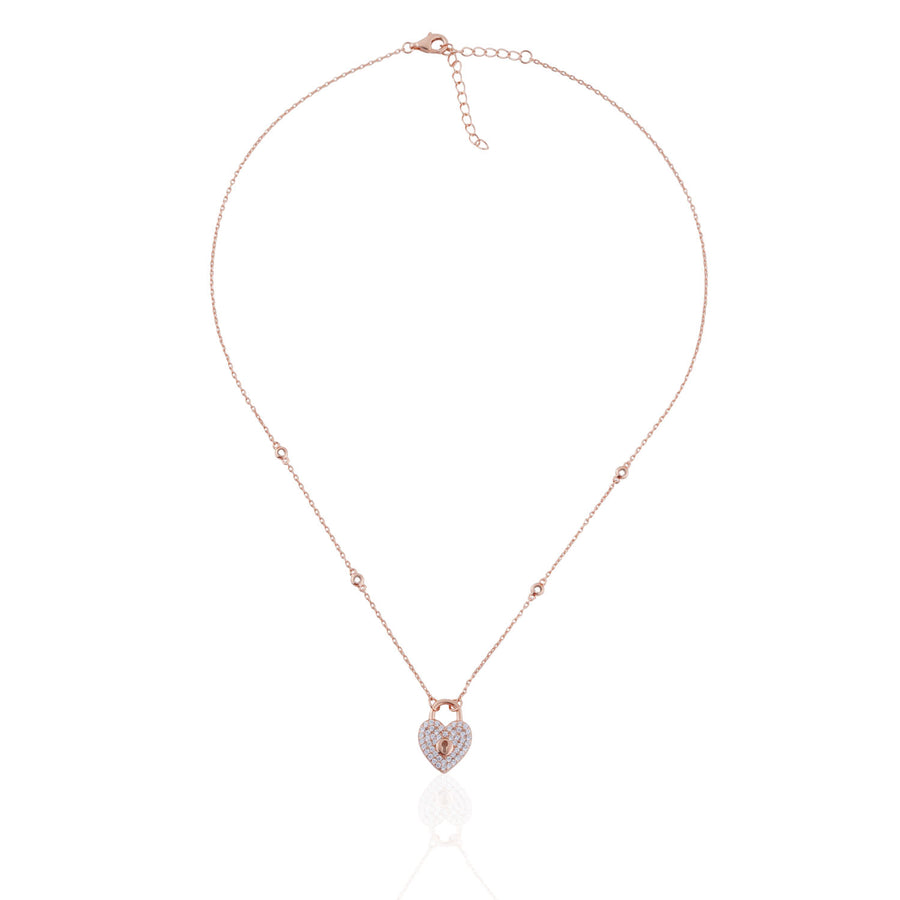 Siora Heart Lock CZ Pendant Necklace | 925 Sterling Silver Rose Gold