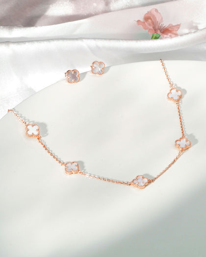 Siora Clover Station Necklace | 925 Sterling Silver Rose Gold MOP