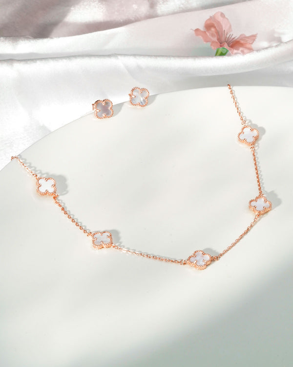 Siora Clover Station Necklace | 925 Sterling Silver Rose Gold MOP