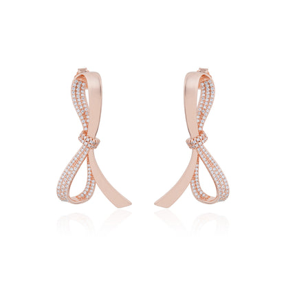 Siora Statement Bow Drop Earrings | 925 Sterling Silver Rose Gold