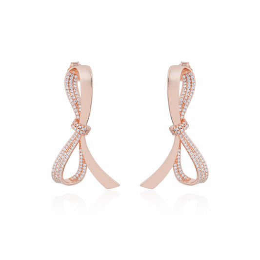 Siora Statement Bow Drop Earrings | 925 Sterling Silver Rose Gold
