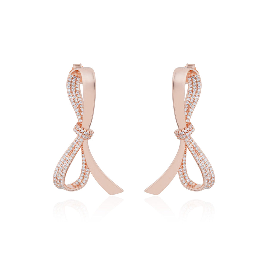 Siora Statement Bow Drop Earrings | 925 Sterling Silver Rose Gold