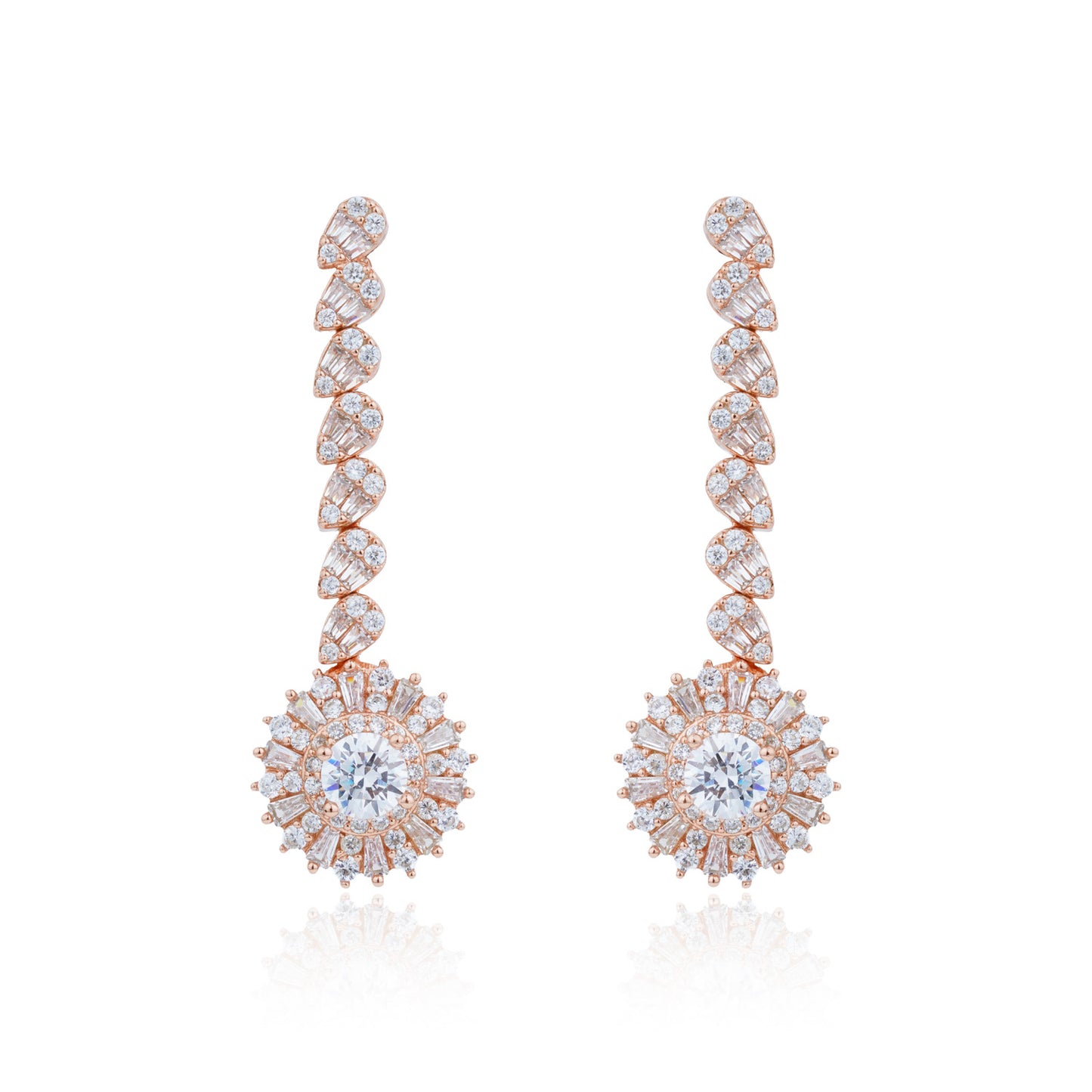 Siora Starburst Bridal Drop Earrings | 925 Sterling Silver Rose Gold