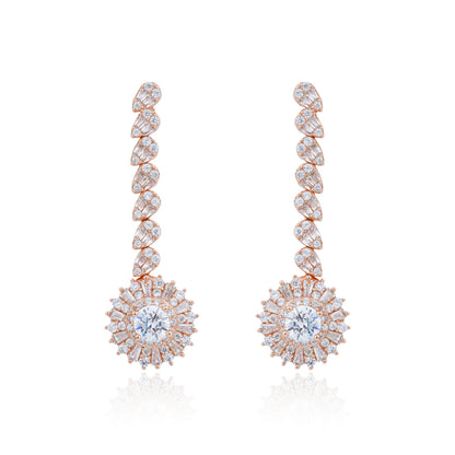 Siora Starburst Bridal Drop Earrings | 925 Sterling Silver Rose Gold