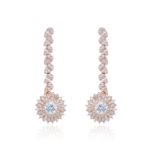 Siora Starburst Bridal Drop Earrings | 925 Sterling Silver Rose Gold
