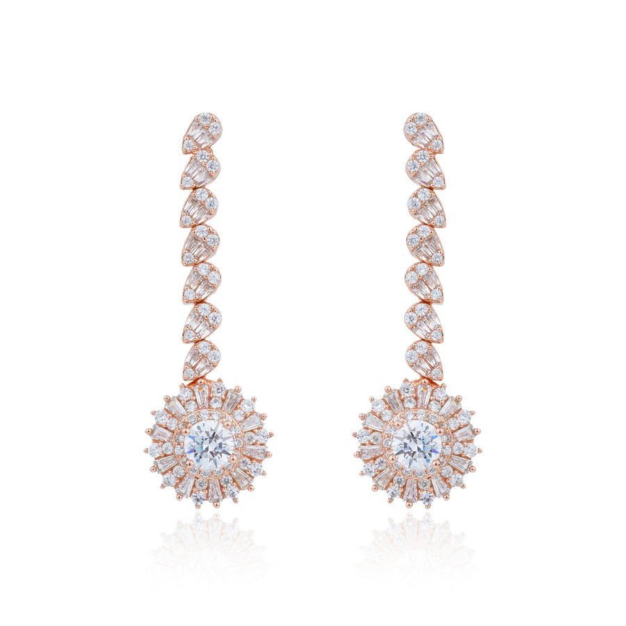 Siora Starburst Bridal Drop Earrings | 925 Sterling Silver Rose Gold