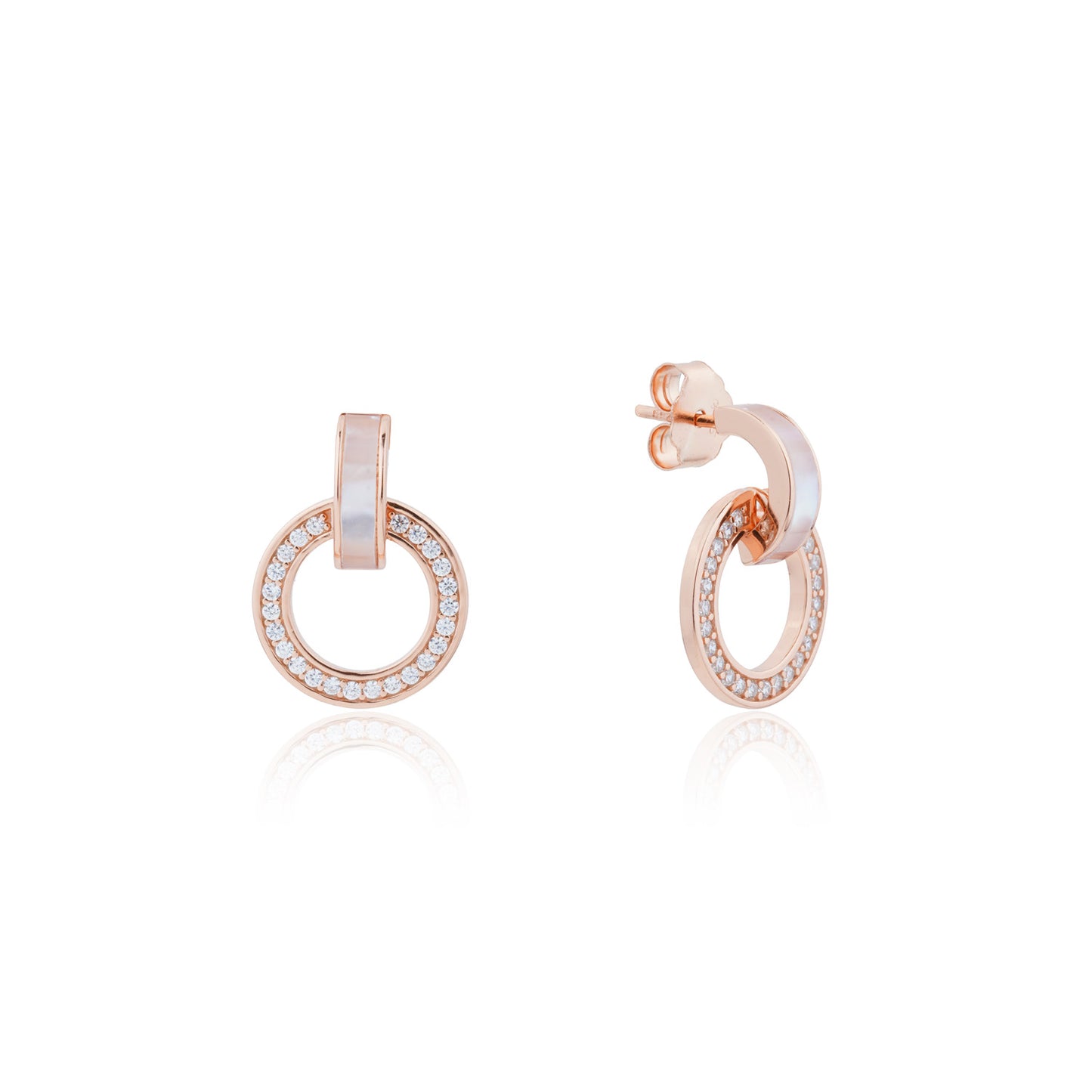 Siora MOP Halo Circle Drop Earrings | 925 Sterling Silver Rose Gold