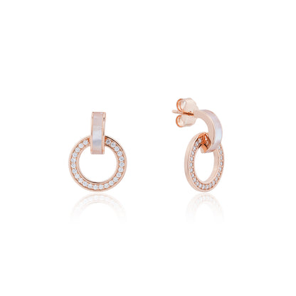 Siora MOP Halo Circle Drop Earrings | 925 Sterling Silver Rose Gold