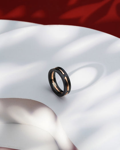 Siora Dual Band Contrast Ring | 925 Sterling Silver Black & Rose Gold