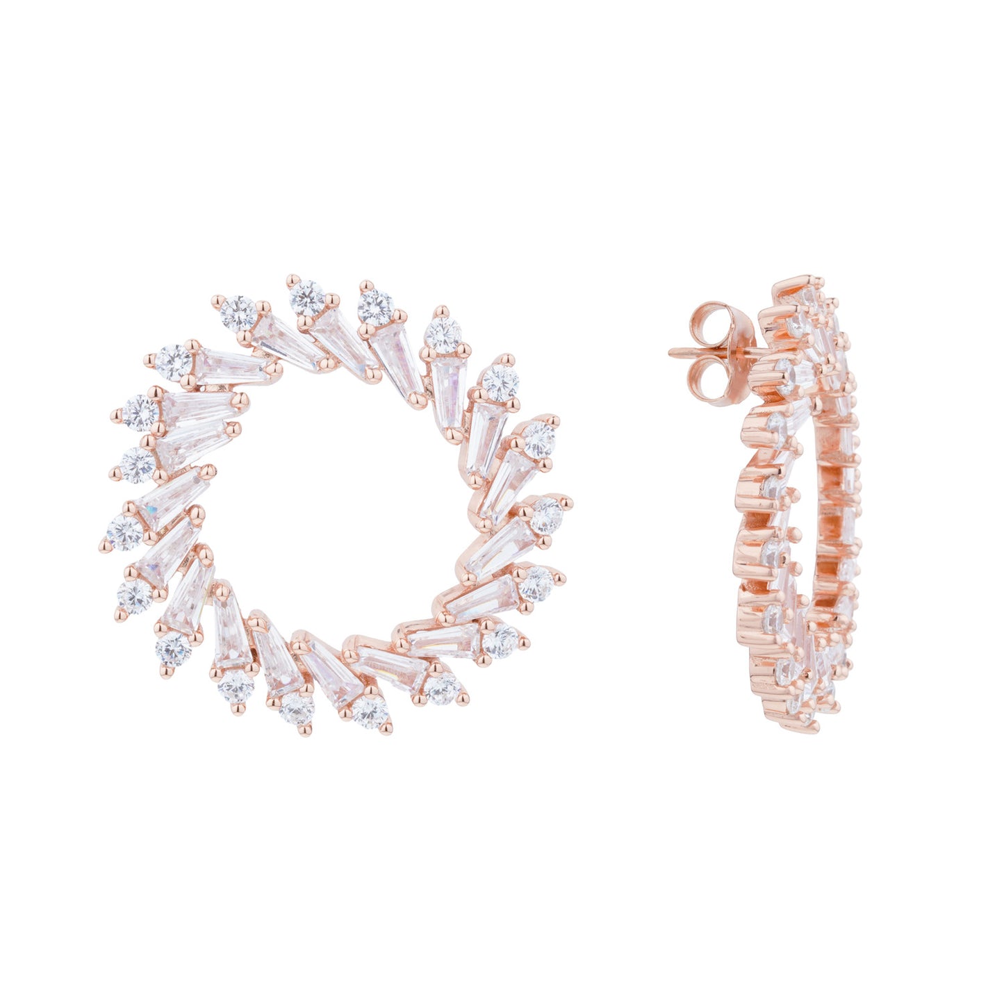 Siora Radiant Spiral CZ Hoop Earrings | 925 Sterling Silver Rose Gold