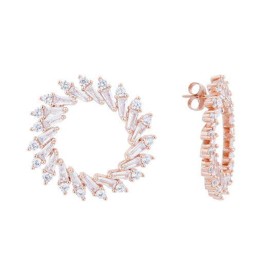 Siora Radiant Spiral CZ Hoop Earrings | 925 Sterling Silver Rose Gold