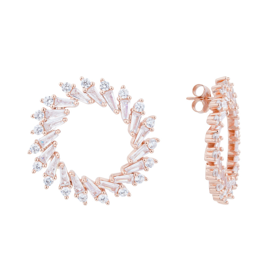 Siora Radiant Spiral CZ Hoop Earrings | 925 Sterling Silver Rose Gold