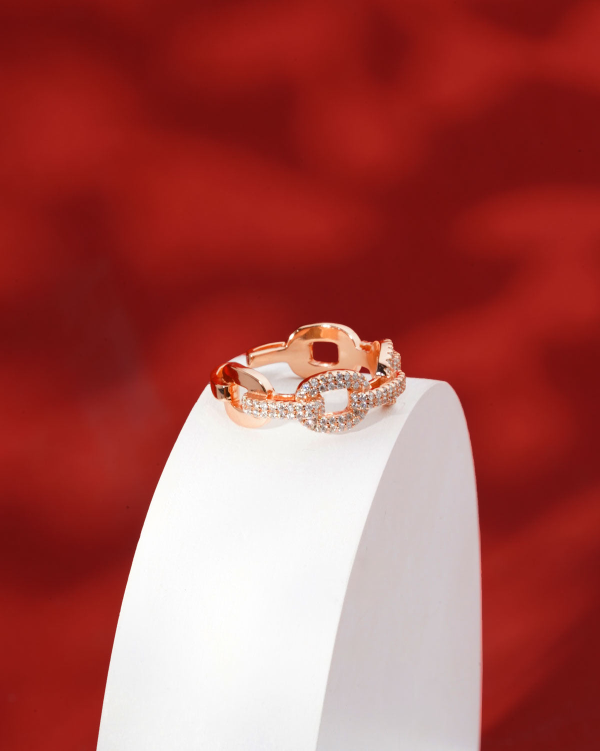 Siora Half Pave Cuban Link Open Ring | 925 Sterling Silver Rose Gold