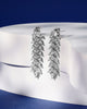 Siora Silver Leaf Spine CZ Drop Earrings | 925 Sterling Silver Rhodium Plated