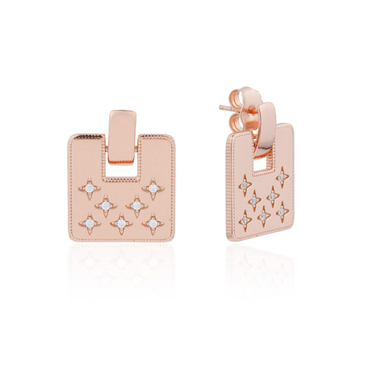 Siora North Star Square Tablet Earrings | 925 Sterling Silver Rose Gold