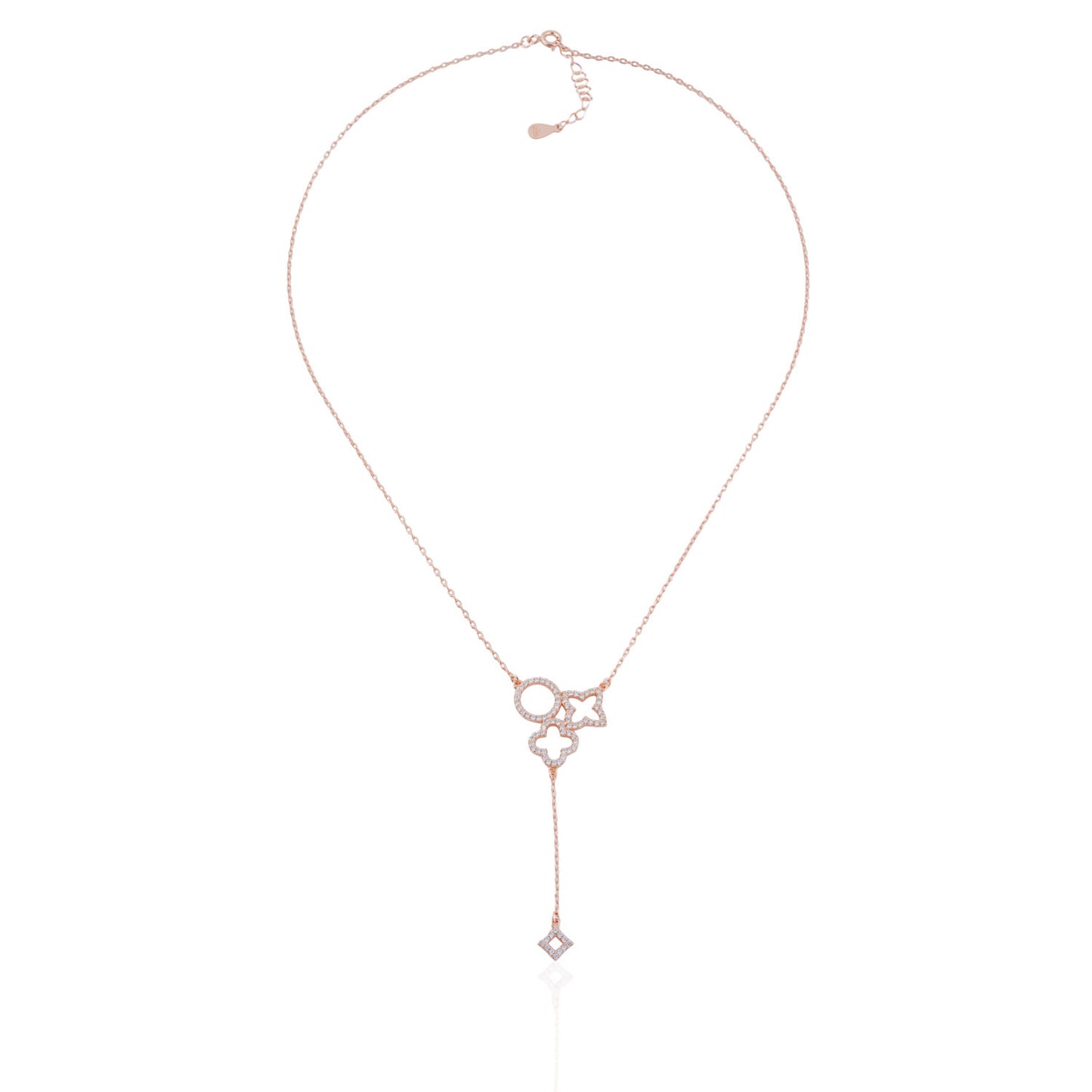 Siora Butterfly Key Lariat Necklace | 925 Sterling Silver Rose Gold