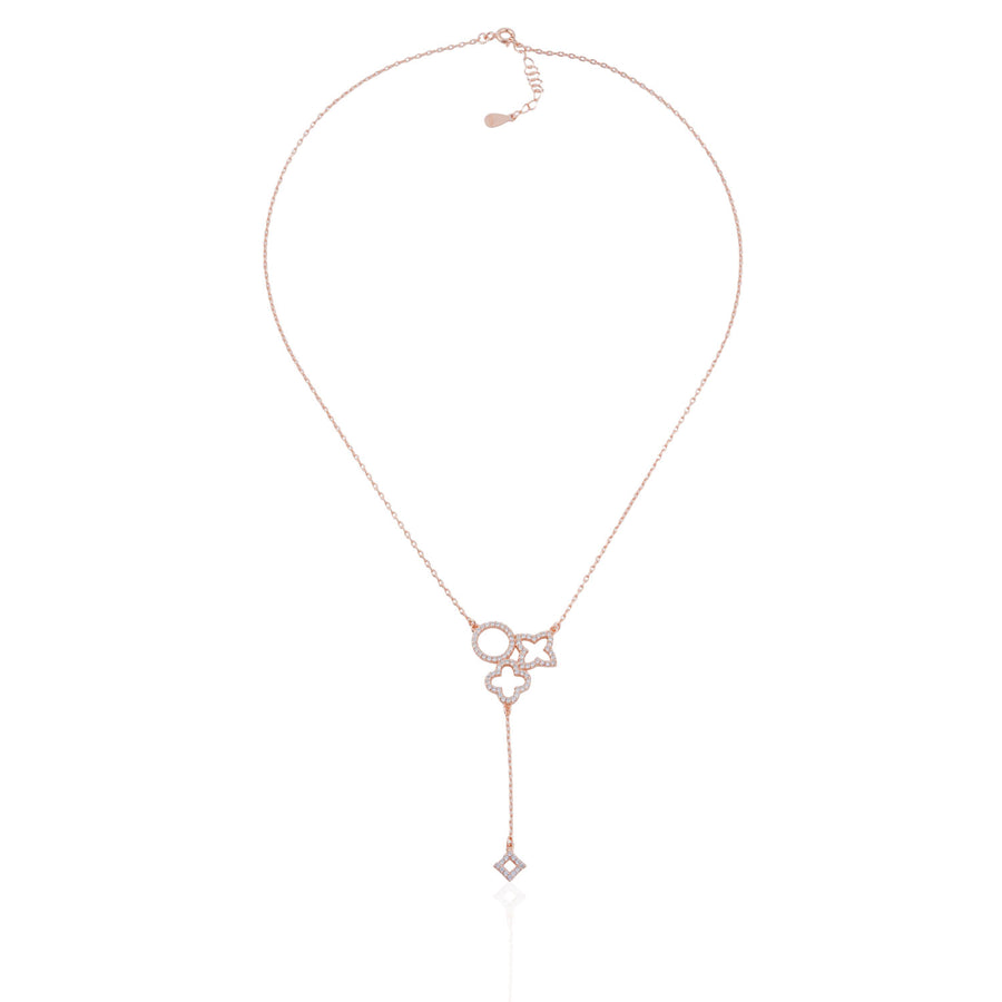 Siora Butterfly Key Lariat Necklace | 925 Sterling Silver Rose Gold