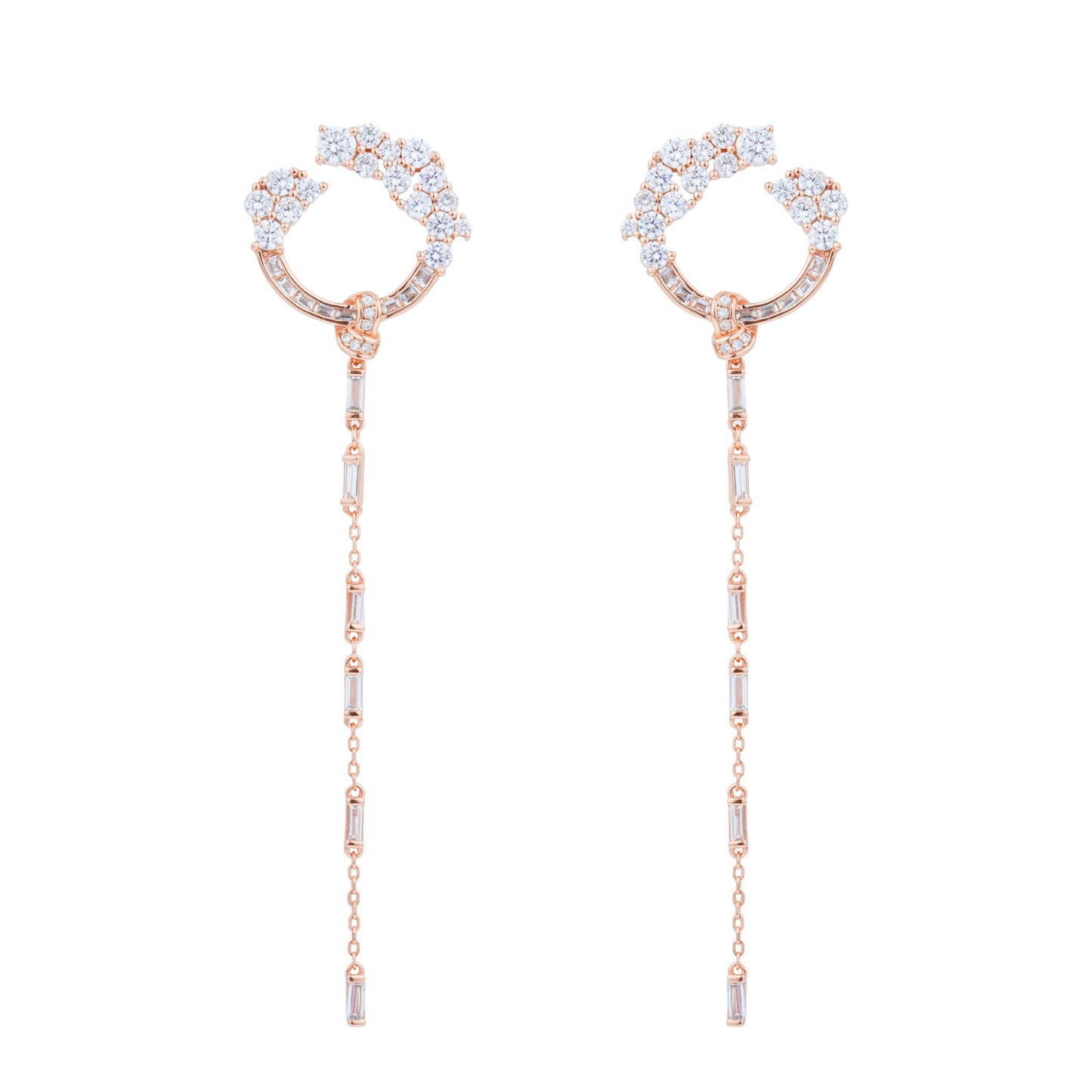 Siora Floral Chain Threader Drop Earrings | 925 Sterling Silver Rose Gold