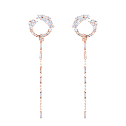Siora Floral Chain Threader Drop Earrings | 925 Sterling Silver Rose Gold