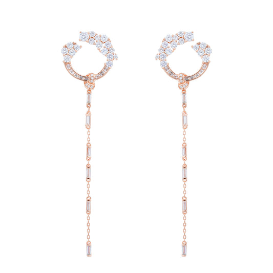 Siora Floral Chain Threader Drop Earrings | 925 Sterling Silver Rose Gold